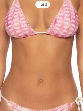 Pink Crochet Triangle Bikini Top and Tie-Side Bottoms
